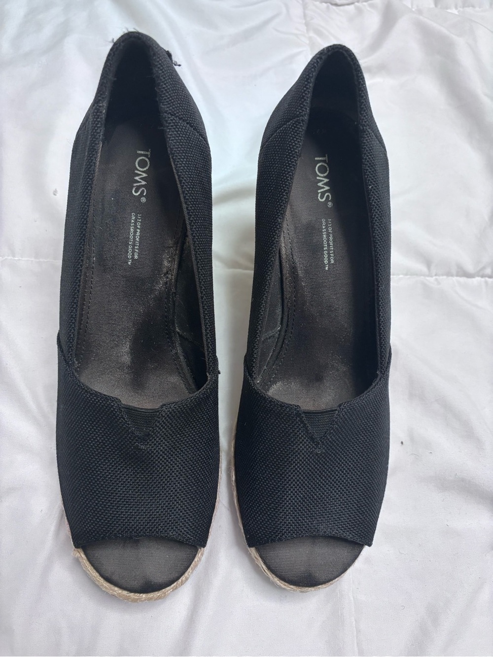 Toms Black Open-Toe Canvas Wedges